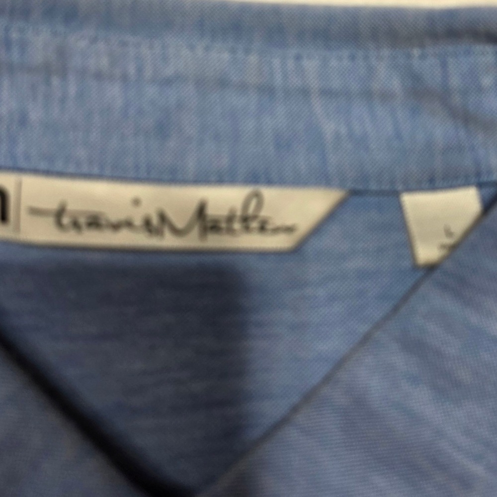 TravisMathew Mens Large Blue Pima Cotton Blend Long Sleeve Button Down Shirt - Picture 3 of 7